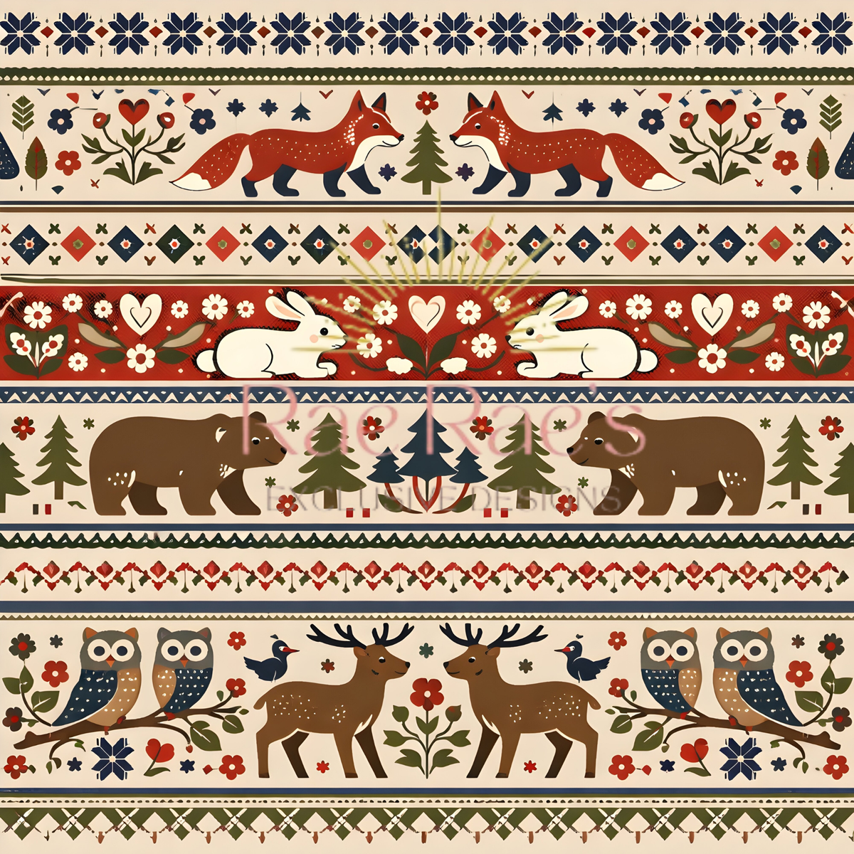 Scandi Folk Stripe Cream Fox