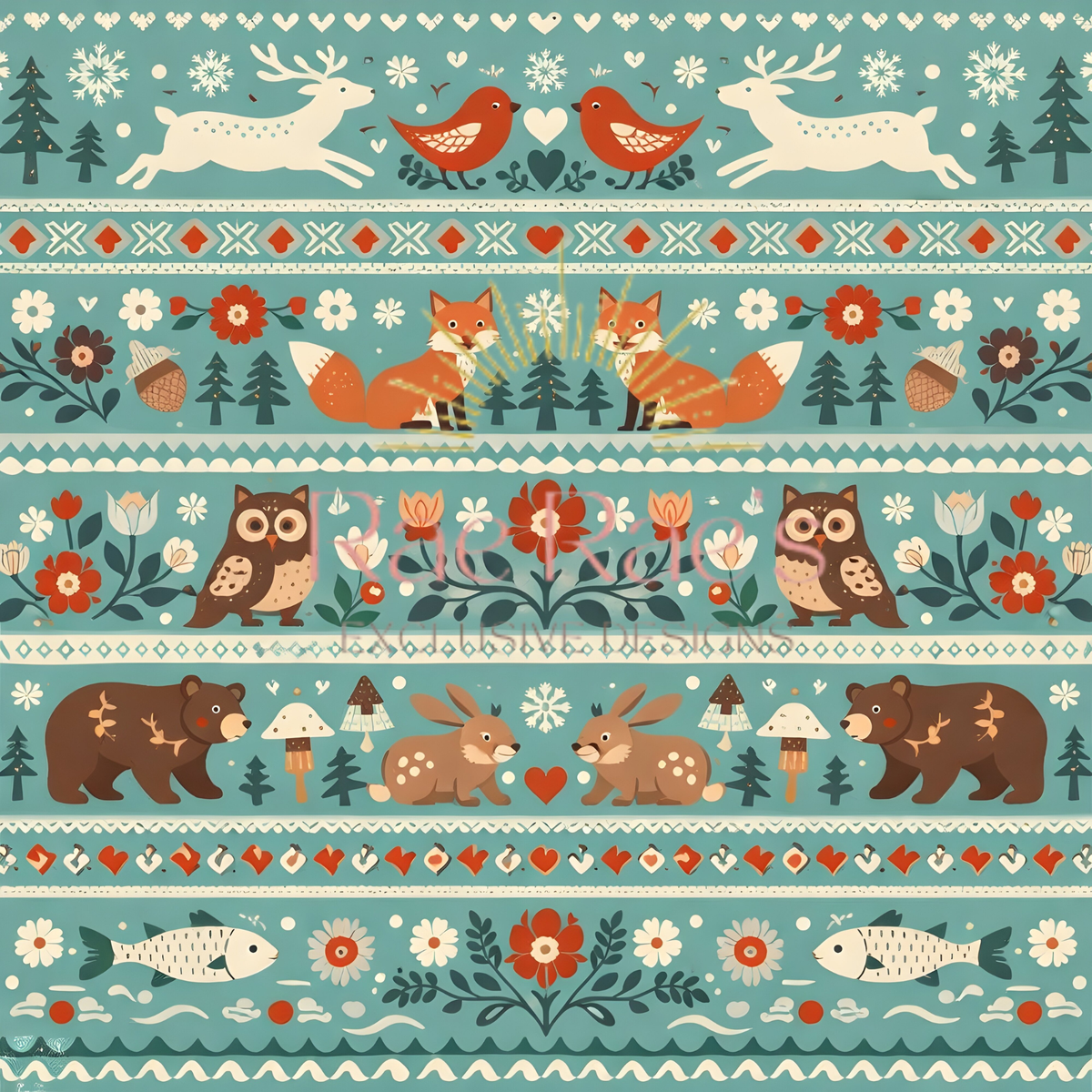 Scandi Folk Stripe Blue Bear