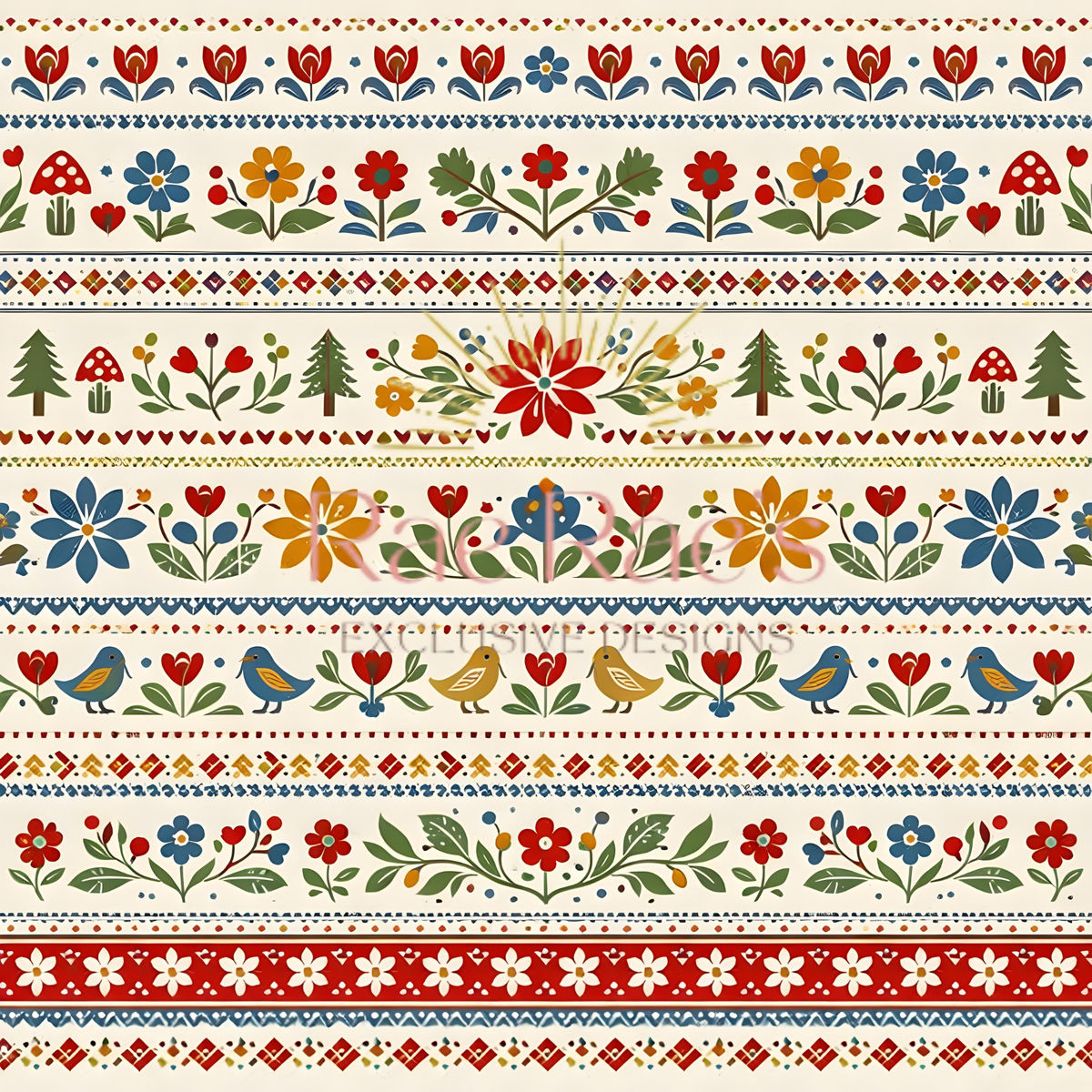 Scandi Folk Stripe Cream Floral