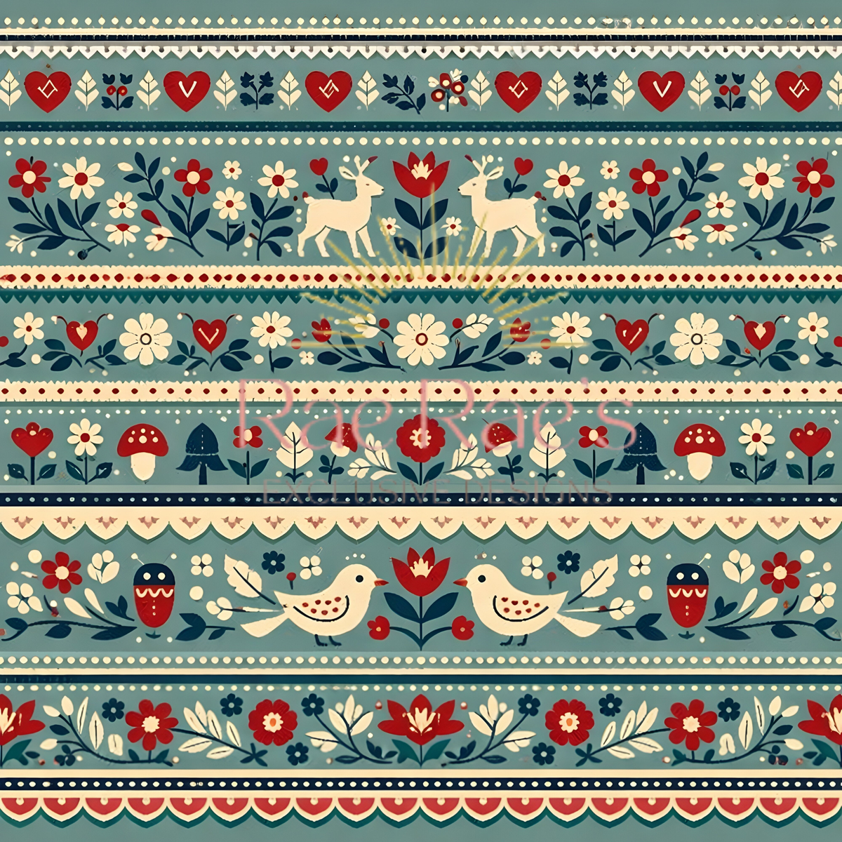 Scandi Folk Stripe Turquoise Deer