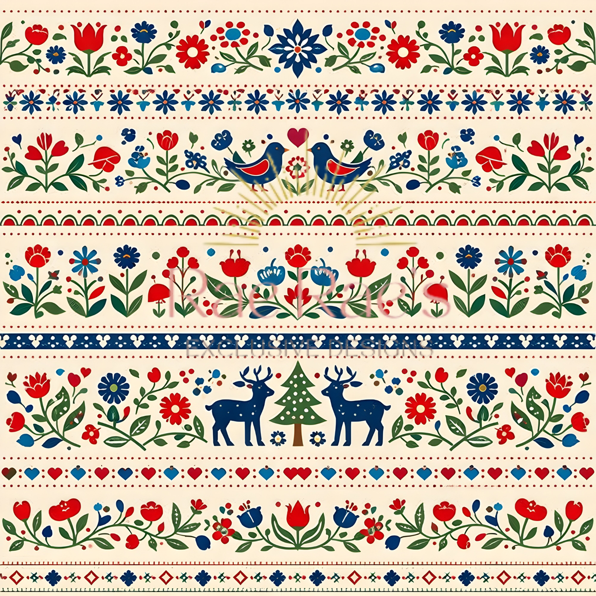 Scandi Folk Stripe Cream Bird Deer