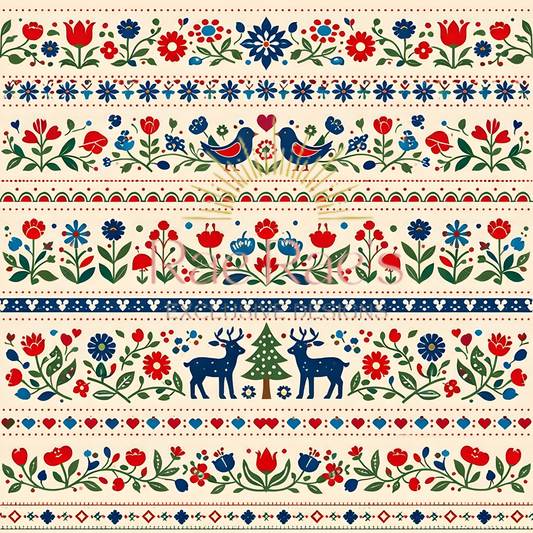 Scandi Folk Stripe Cream Bird Deer