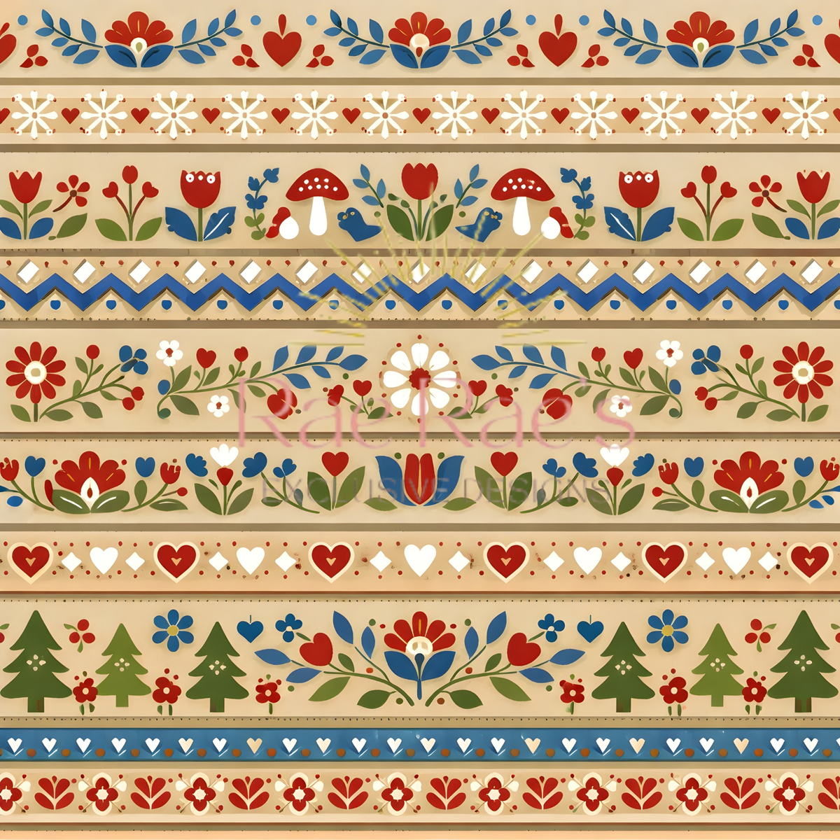 Scandi Folk Stripe Beige Florals