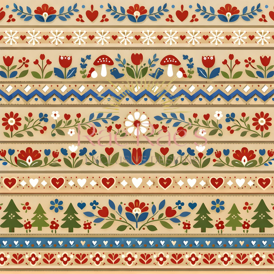 Scandi Folk Stripe Beige Florals