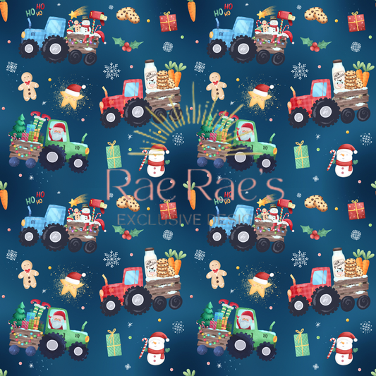 Christmas Tractor Navy Sky