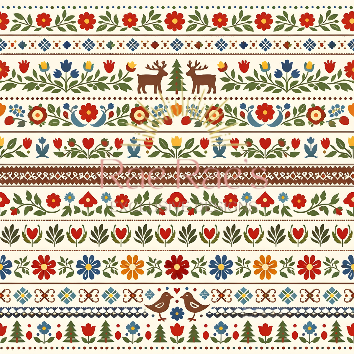 Scandi Folk Stripe Cream Floral