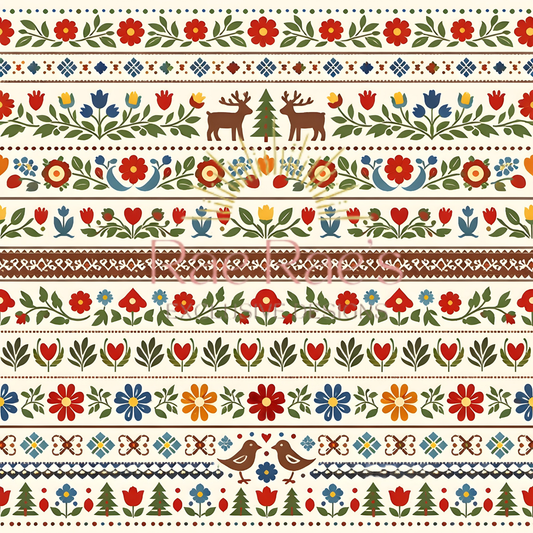 Scandi Folk Stripe Cream Floral