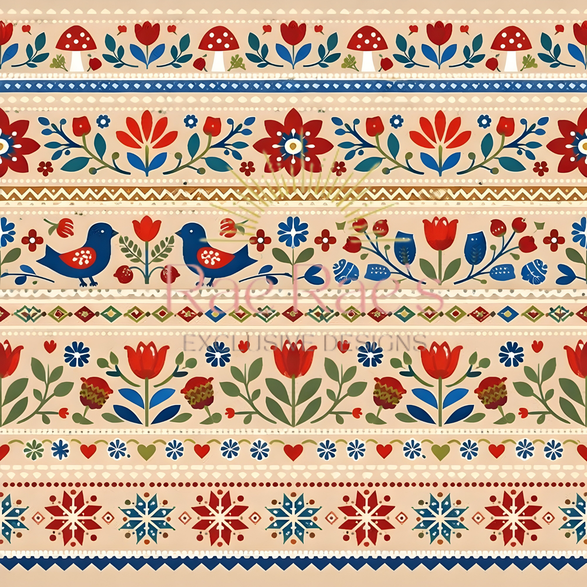 Scandi Folk Stripe Neutral Bird