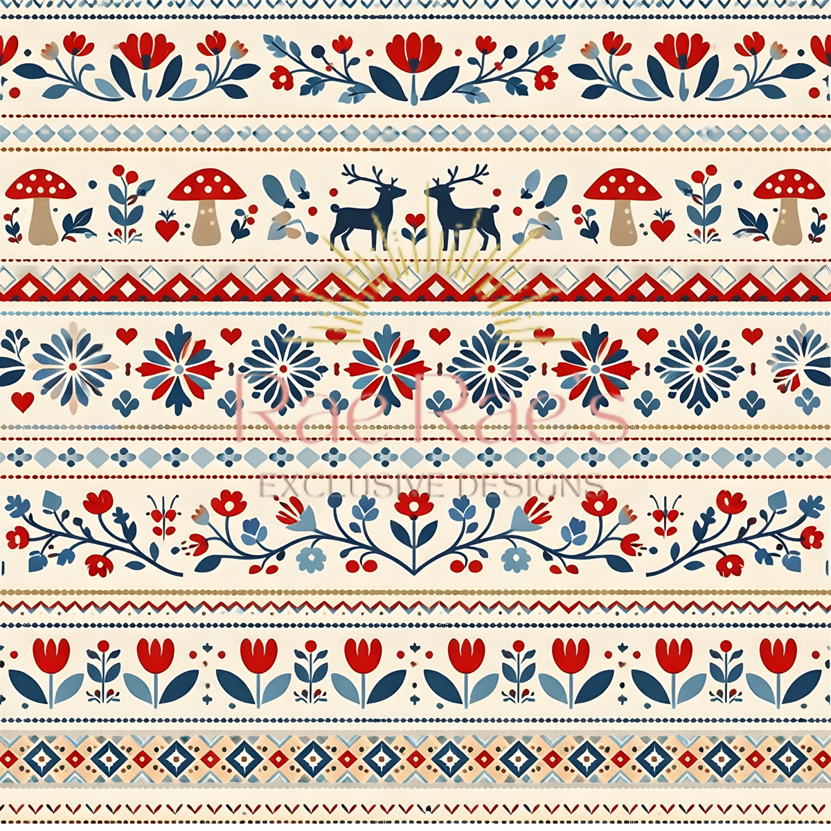 Scandi Folk Stripe Cream Deer