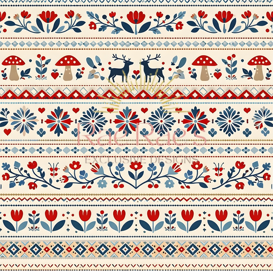 Scandi Folk Stripe Cream Deer