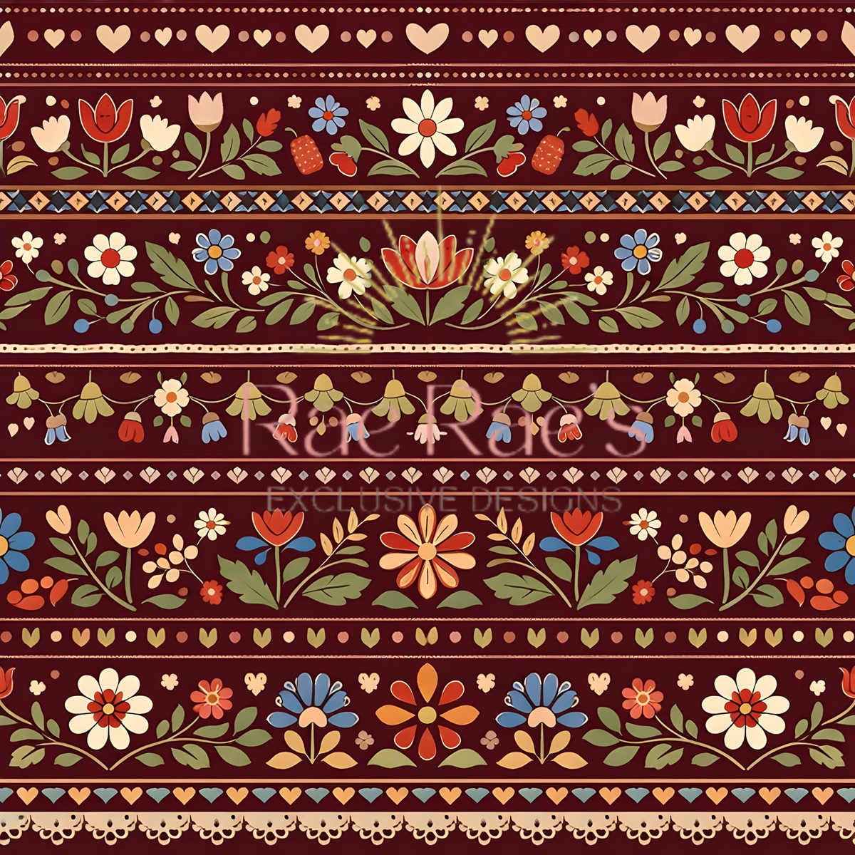 Scandi Folk Stripe Burgundy Floral