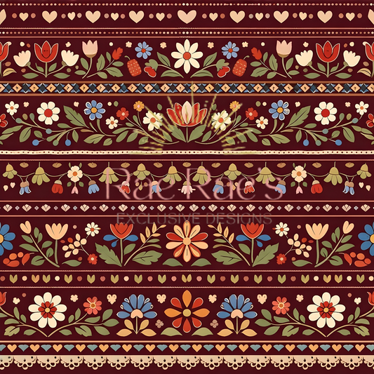 Scandi Folk Stripe Burgundy Floral