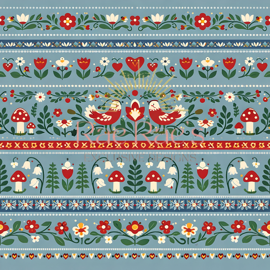 Scandi Folk Stripe Blue Birds