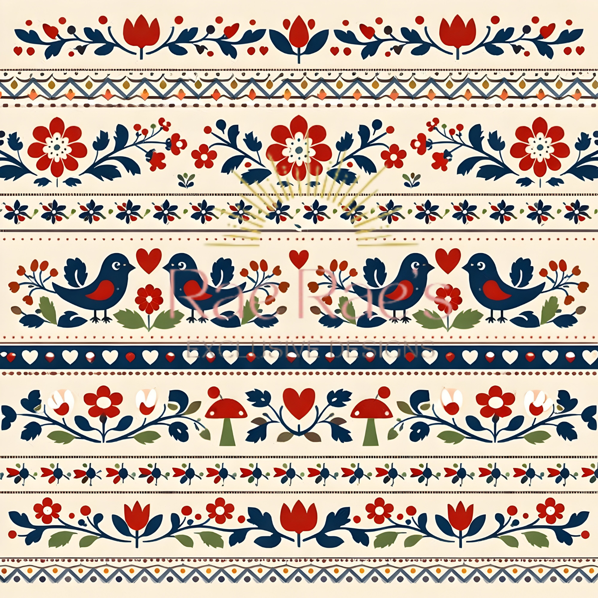 Scandi Folk Stripe Cream Birds