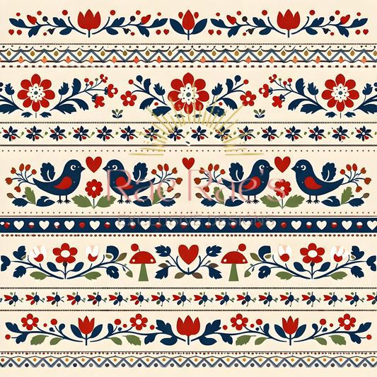 Scandi Folk Stripe Cream Birds