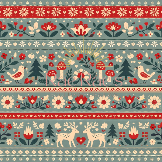 Scandi Folk Stripe Blue Toadstools