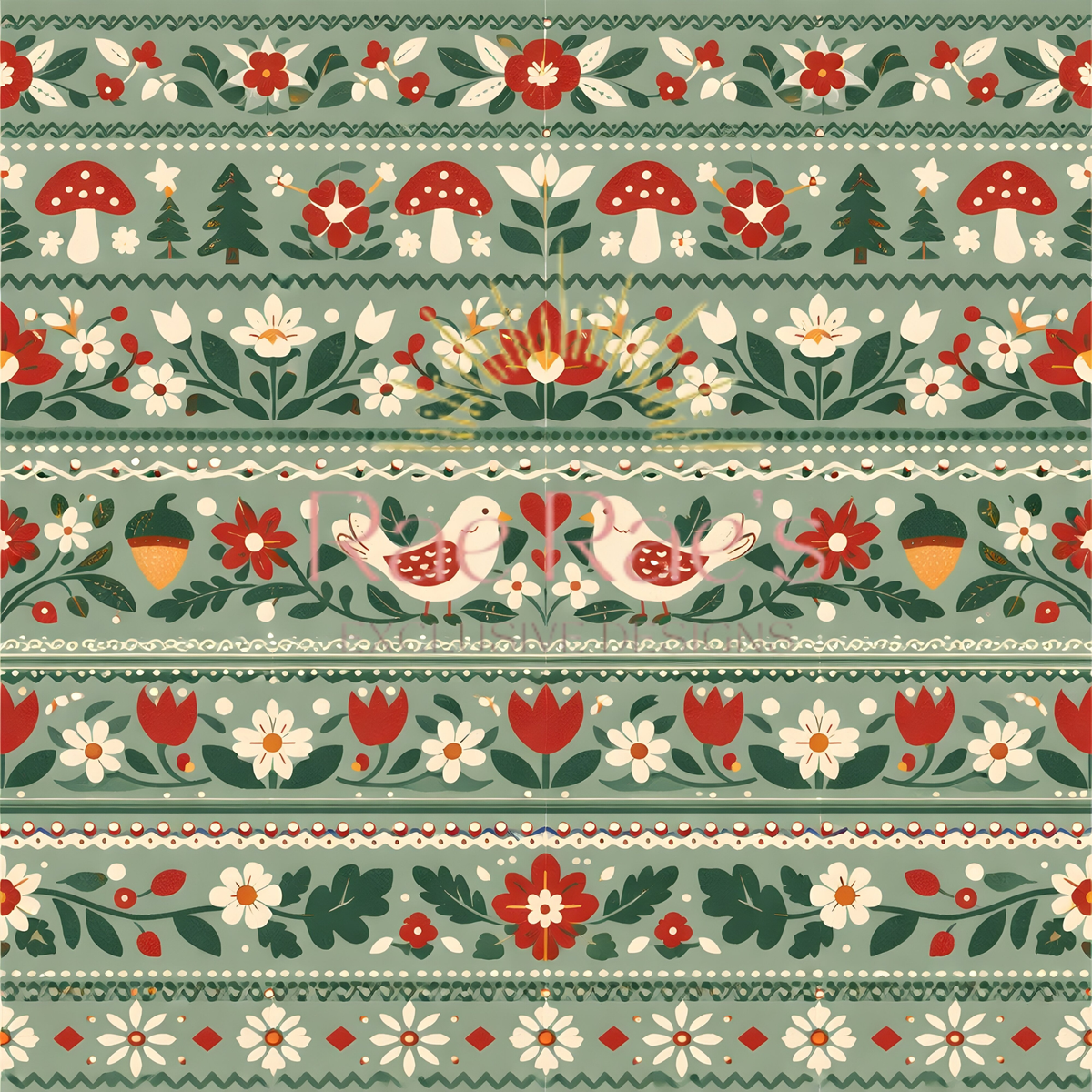 Scandi Folk Stripe Green Floral