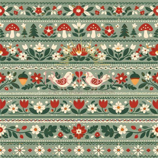 Scandi Folk Stripe Green Floral