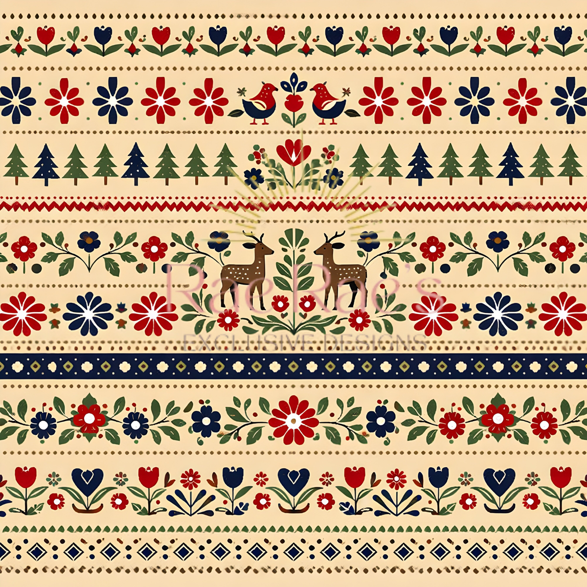 Scandi Folk Stripe Neutral Deer