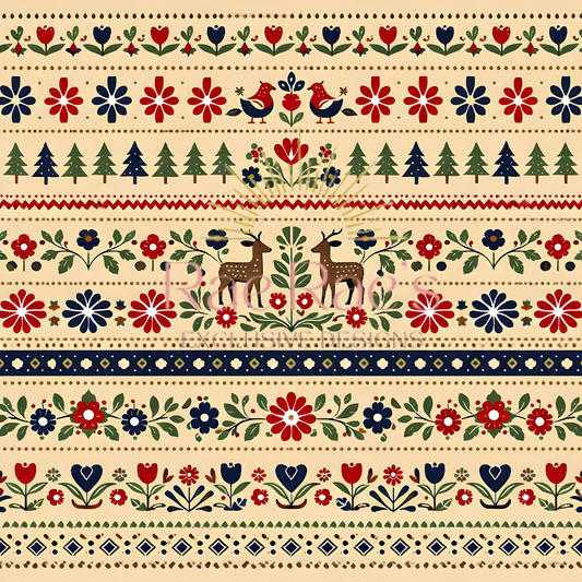 Scandi Folk Stripe Neutral Deer