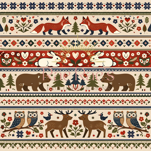 Scandi Folk Stripe Cream Fox