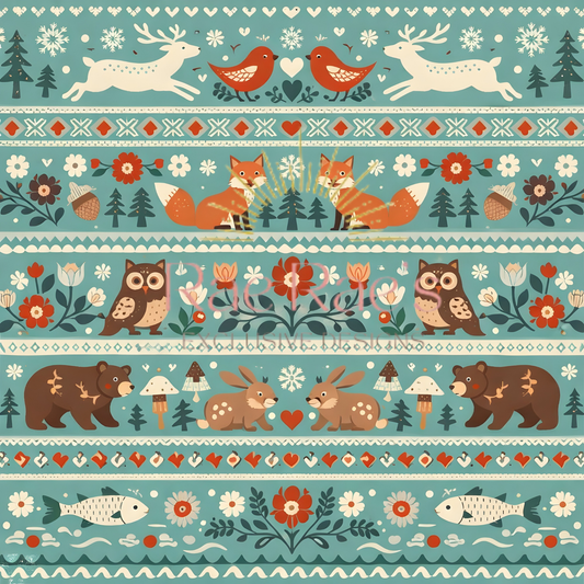 Scandi Folk Stripe Blue Bear