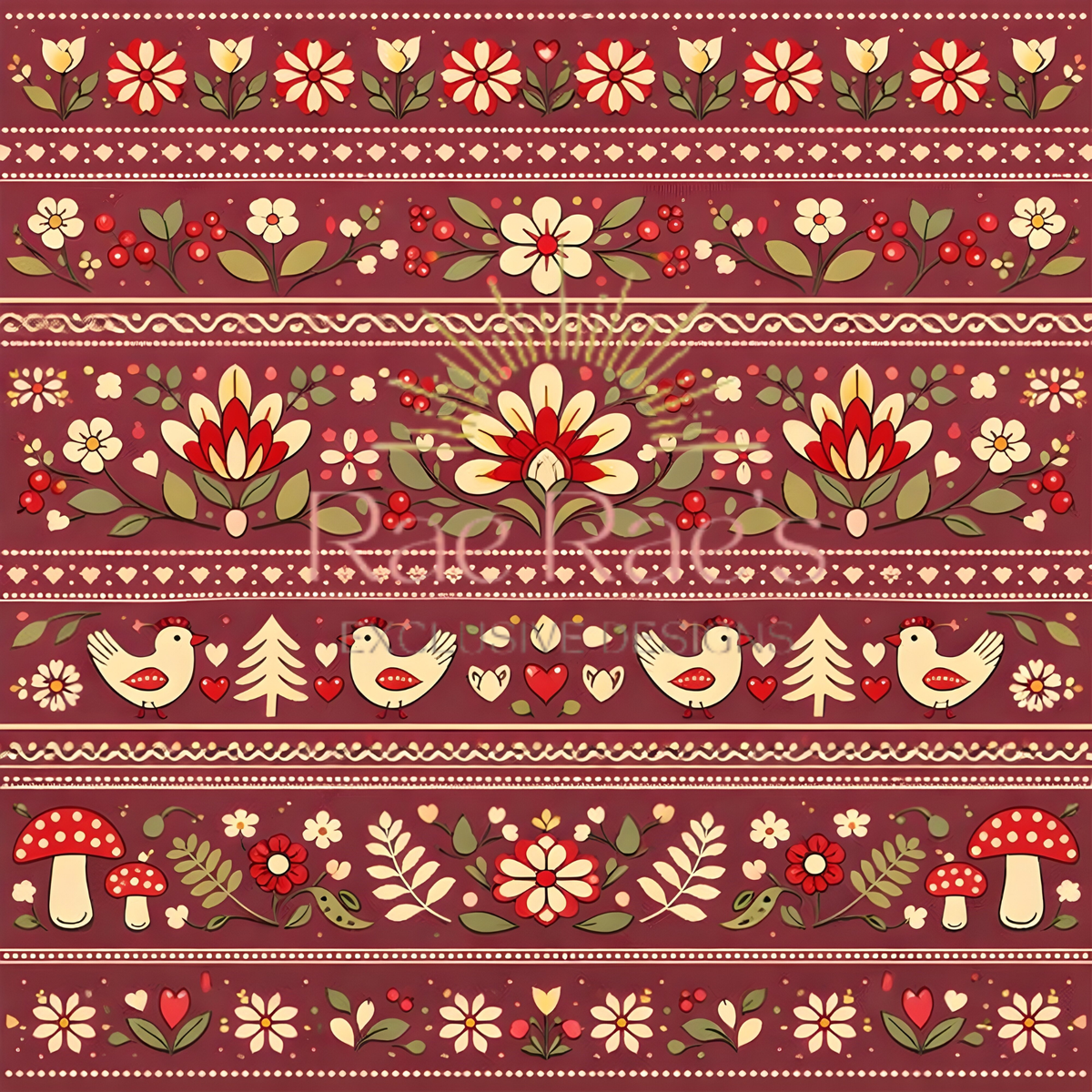 Scandi Folk Stripe Burgundy Toadstool