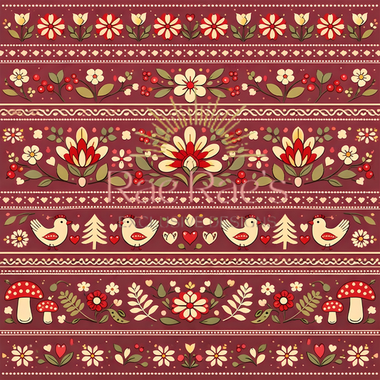 Scandi Folk Stripe Burgundy Toadstool