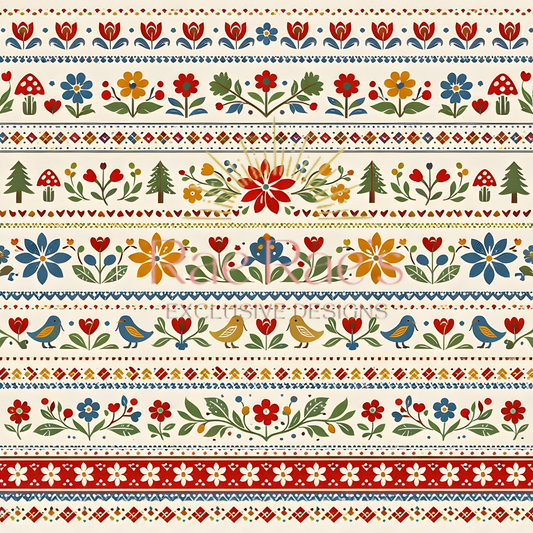 Scandi Folk Stripe Cream Floral