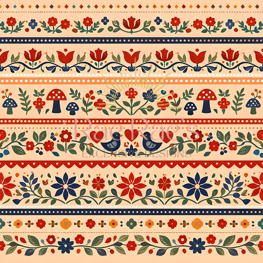 Scandi Folk Stripe Peach Birds