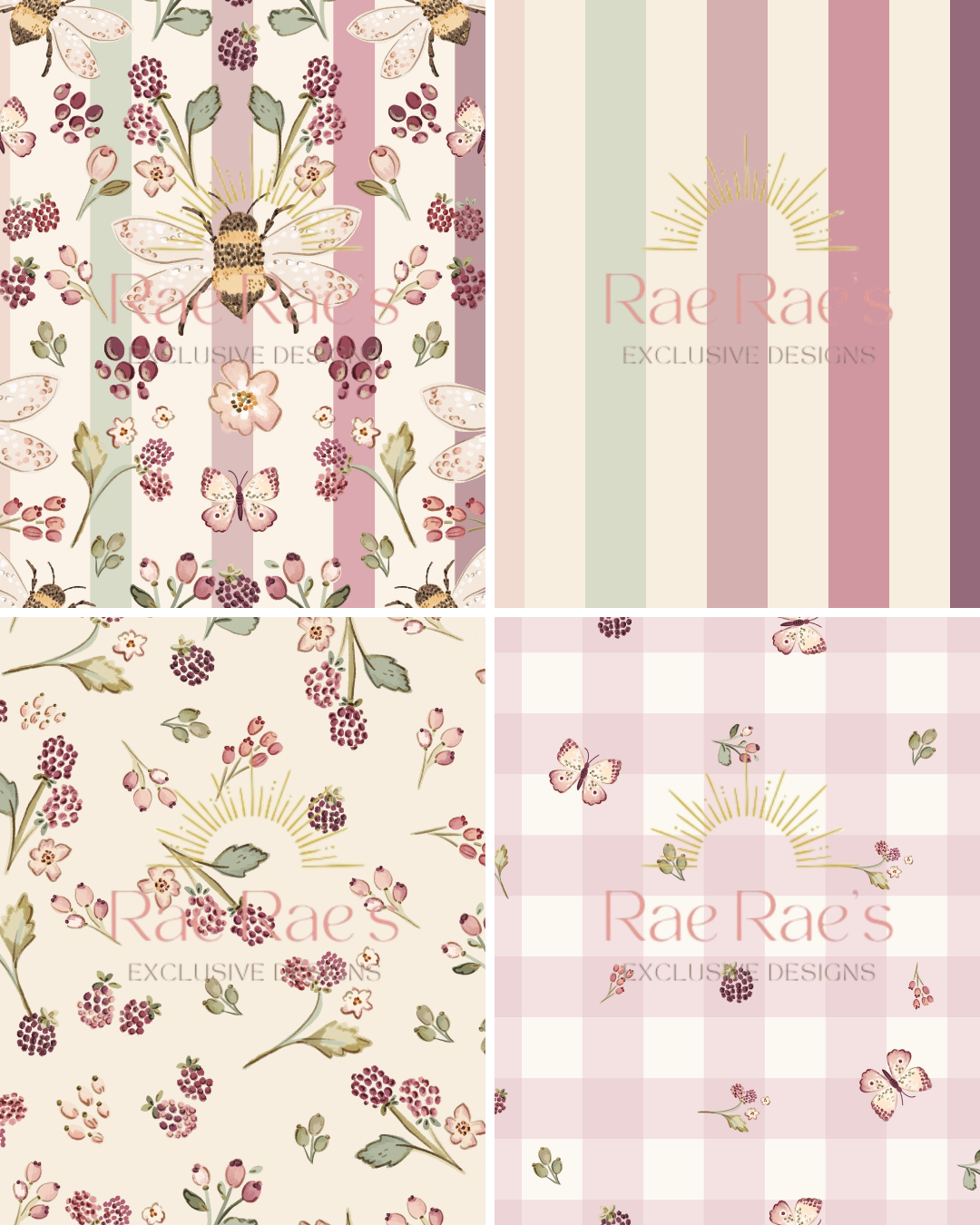 Capsule Bramble Bee Butterfly Sprig Stripe