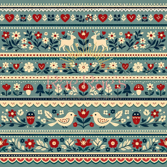 Scandi Folk Stripe Turquoise Deer